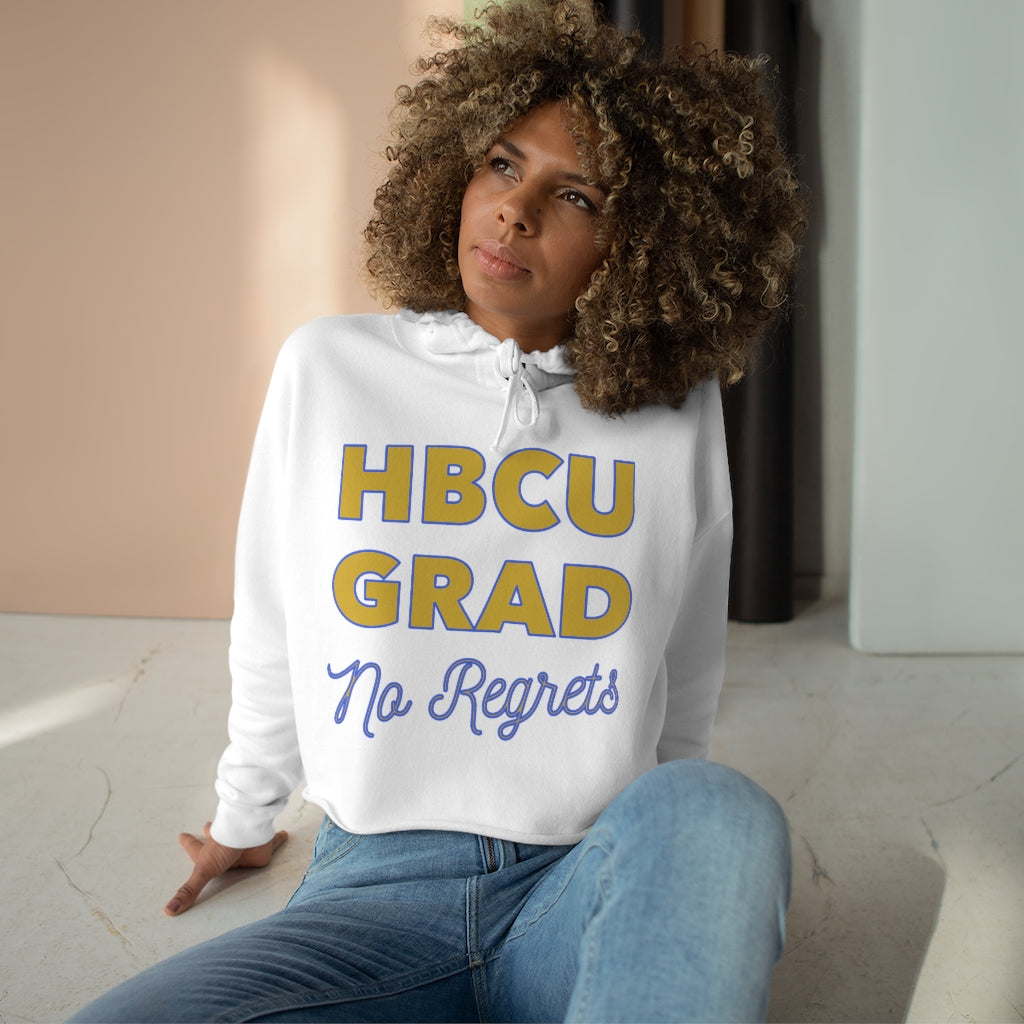 HBCU GRAD 'No Regrets' Crop Hoodie | Royal Blue & Gold