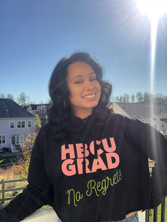 HBCU GRAD 'No Regrets' Crop Hoodie | Pink & Green